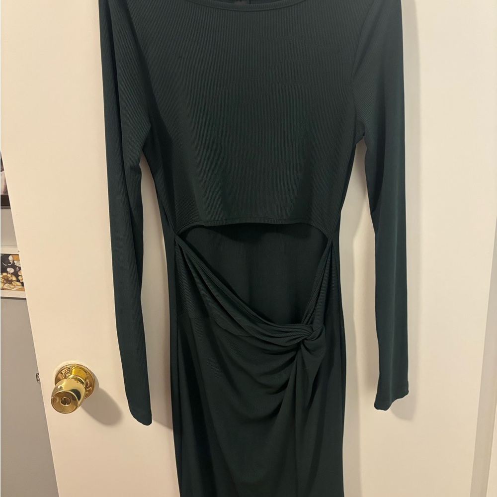 Forest Green Quiet Luxury Feminine Chic Figure Flattering Long Sleeve Dress